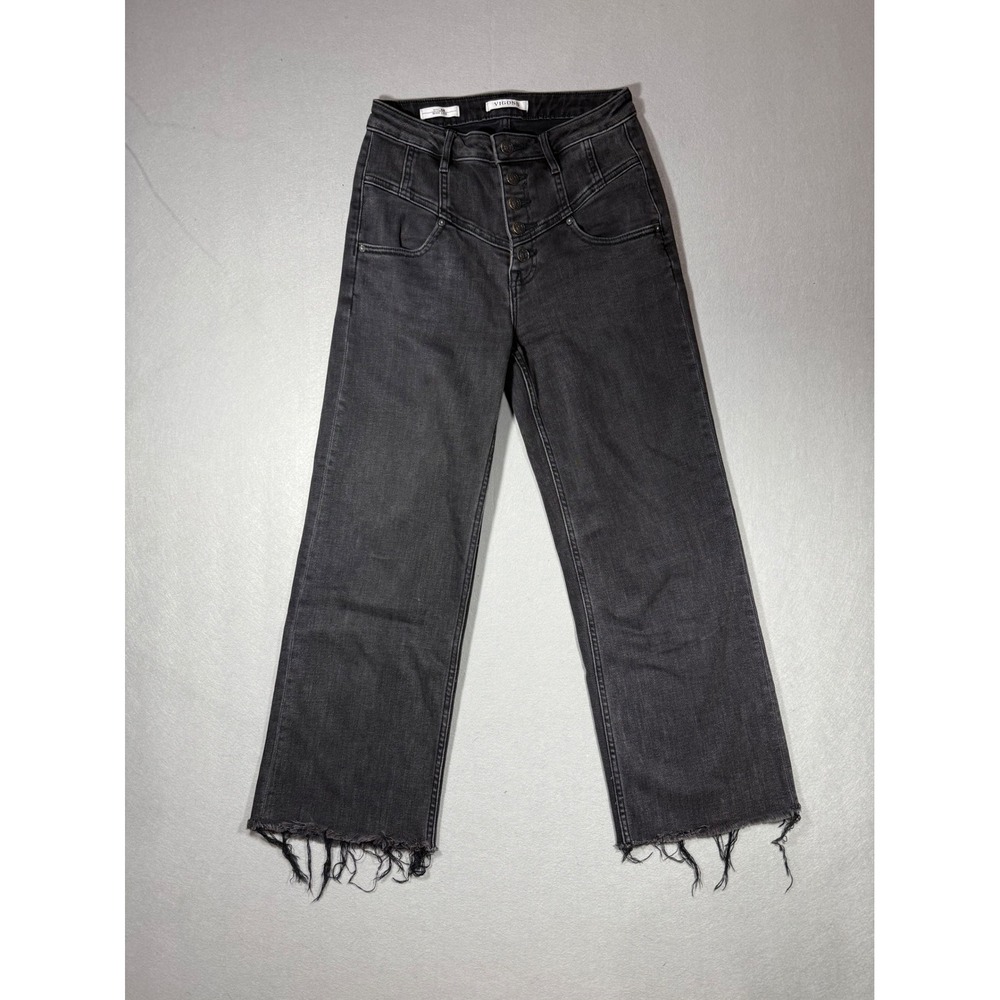 Indie Western Goth Vigoss Dylan Wide Leg Jeans Black High Rise Frayed Hem Sz 26